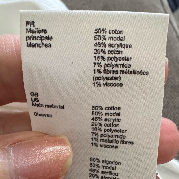 Maje Tiacou Tweed Sleeve Tee White and Black Top Size 3 Large - Picture 9 of 11